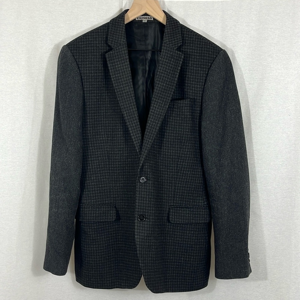 Express Photographer Fitted Wool Blend Mixed Pattern Gray Blazer Mens Size 38R